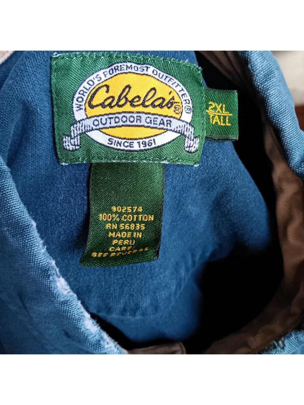 Vintage Men's Cabelas Shirt 2XL Tall 2XLT Blue Long Sleeve 1990s Distress Camp
